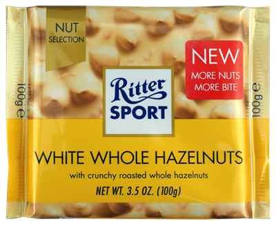 Picture of RITTER WHITE WHOLE HAZELNUT CHOC 100G