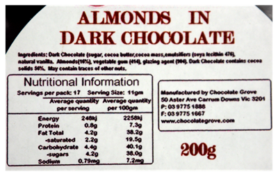 Picture of CHOC GROVE ALMONDS IN DARK 200G