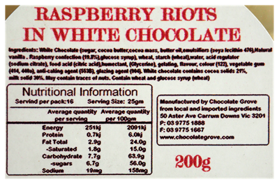 Picture of CHOC GROVE RASPBERRY RIOTS WHITE CHOC 200G